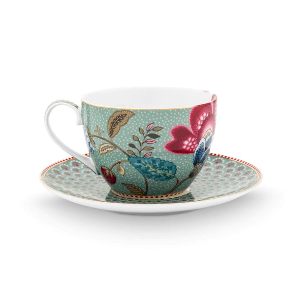 Set/2 Tasses et Soucoupes Blooming Tales Fantasy Bleu 300ml