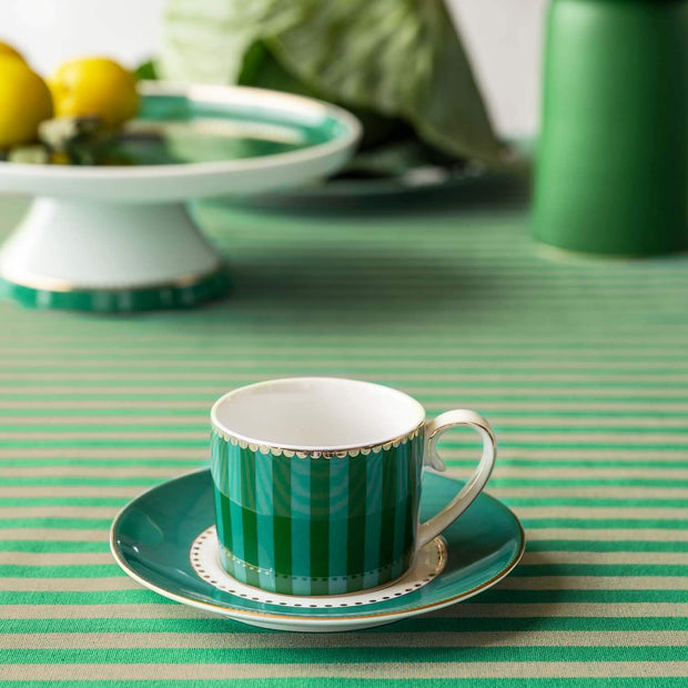 Set/2 Tasses et Soucoupes à Expresso Love Birds Rayures Emerald-Vert