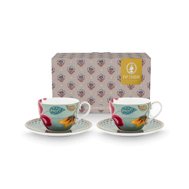 Set/2 Tasses et Soucoupes Blooming Tales Fantasy Bleu 300ml