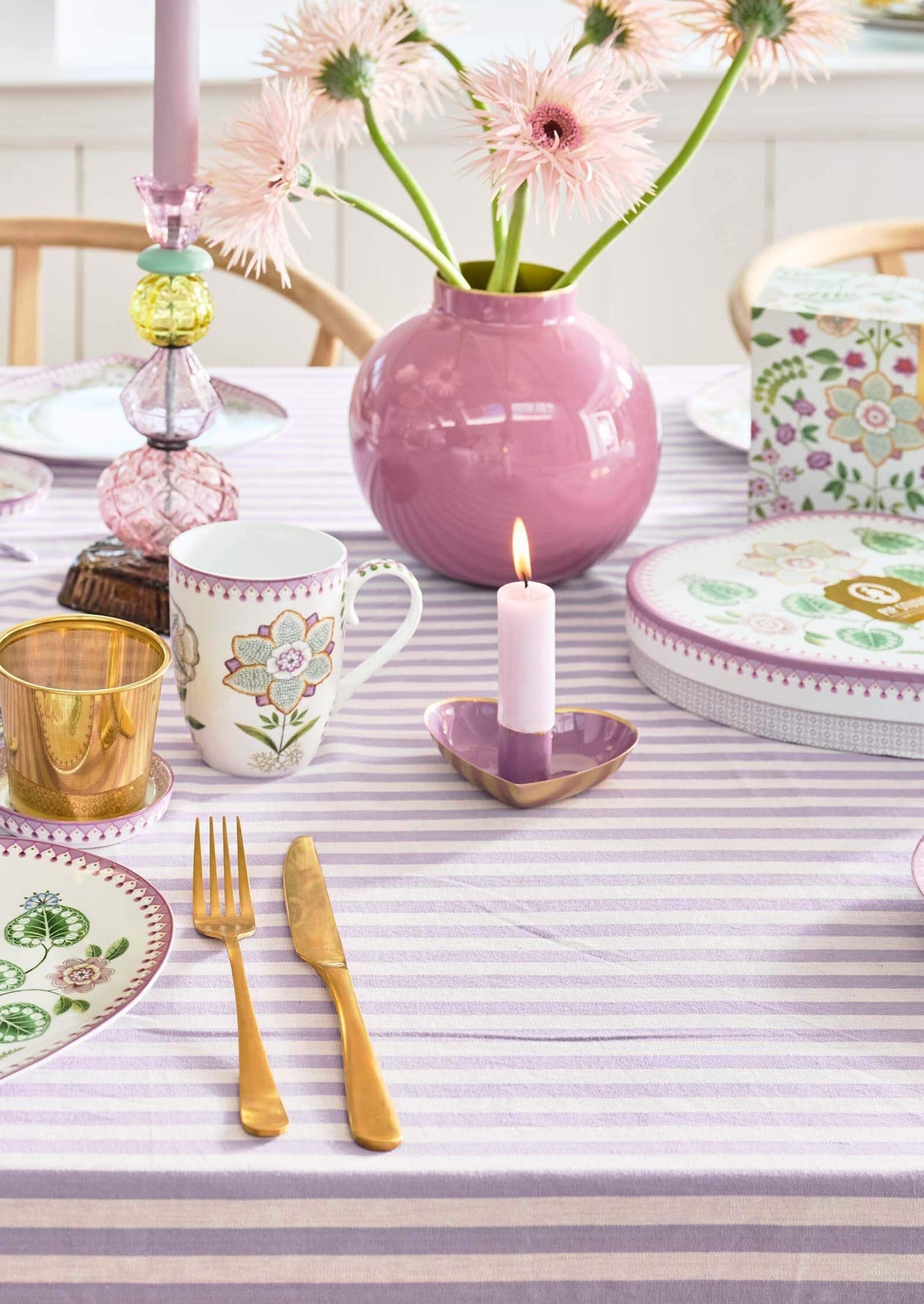 Set/2 Bougeoir Boule en Métal Cœur Lilas
