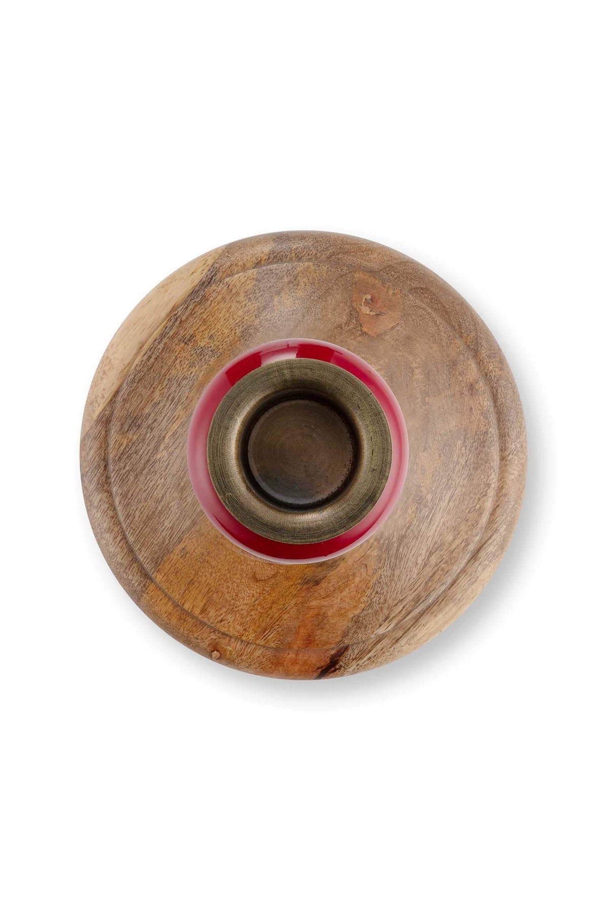 Bougeoir en Bois Naturel-Rouge 25cm