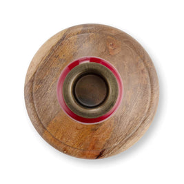 Bougeoir en Bois Naturel-Rouge 25cm