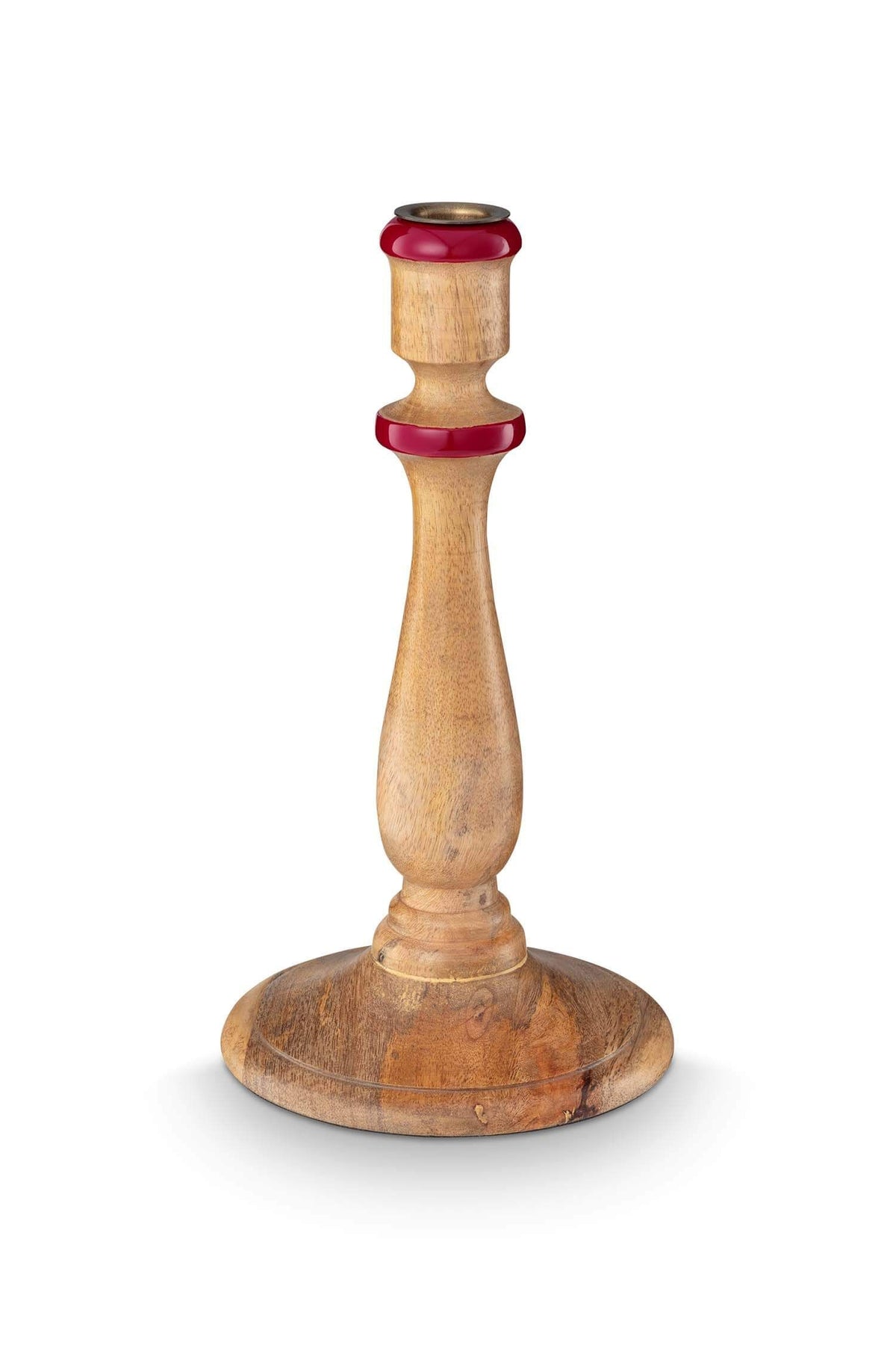 Bougeoir en Bois Naturel-Rouge 25cm