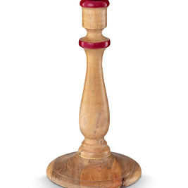Bougeoir en Bois Naturel-Rouge 25cm
