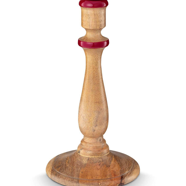 Bougeoir en Bois Naturel-Rouge 25cm