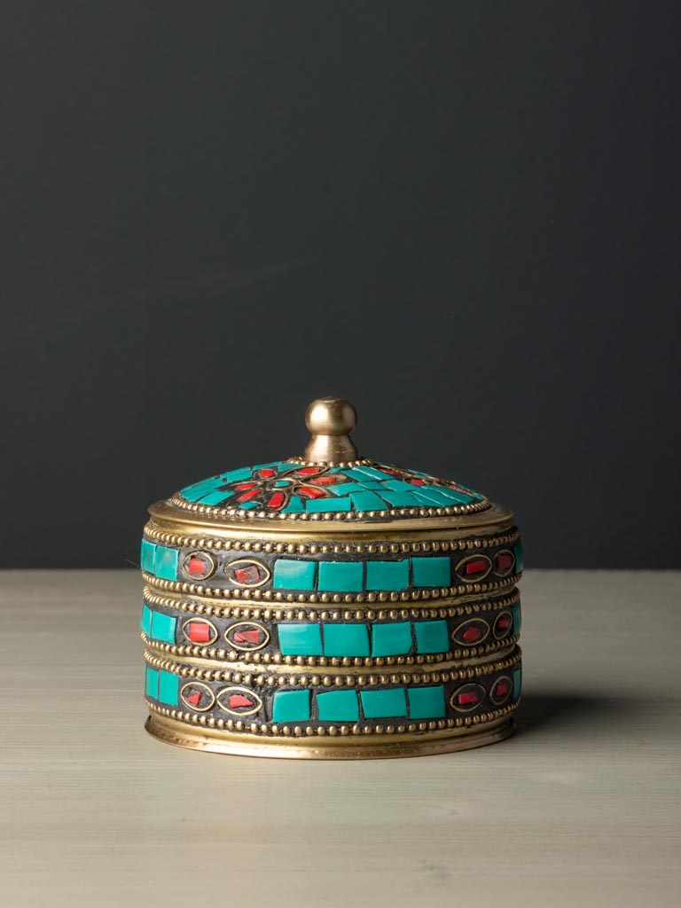 Petite boite en laiton et inserts turquoise - CHEHOMA