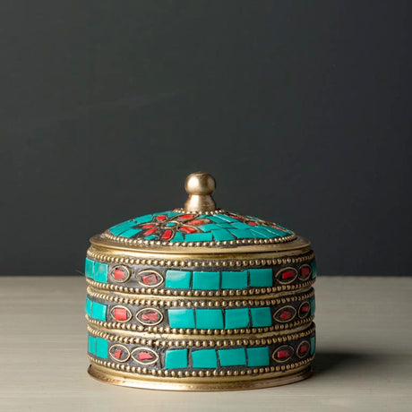 Petite boite en laiton et inserts turquoise - CHEHOMA