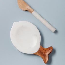 Beurrier & son couteau, Marbre blanc, Chehoma