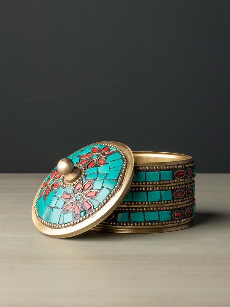 Petite boite en laiton et inserts turquoise - CHEHOMA