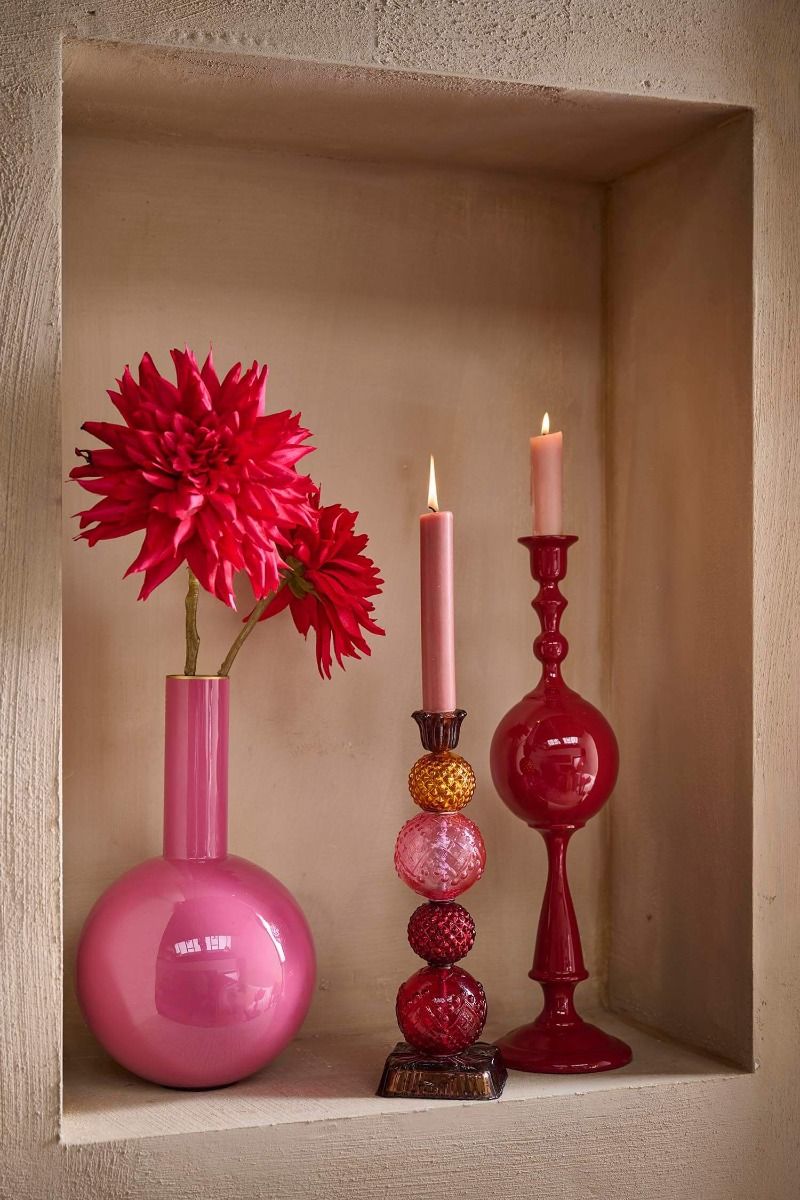 Bougeoir Boule en Métal Rouge Foncé 44cm