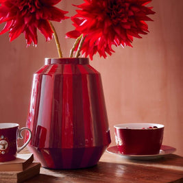 Vase en Métal Rayures Rouge Foncé 29cm