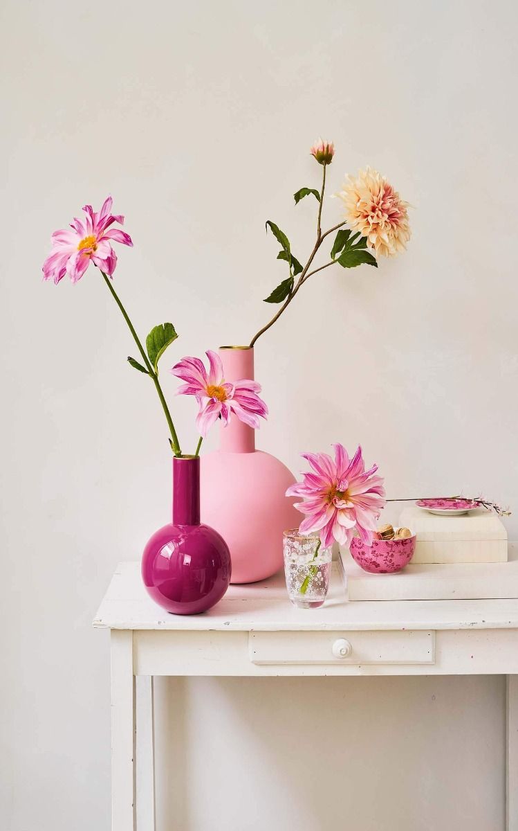 Vase en Métal Petit Rose Brillant 26cm