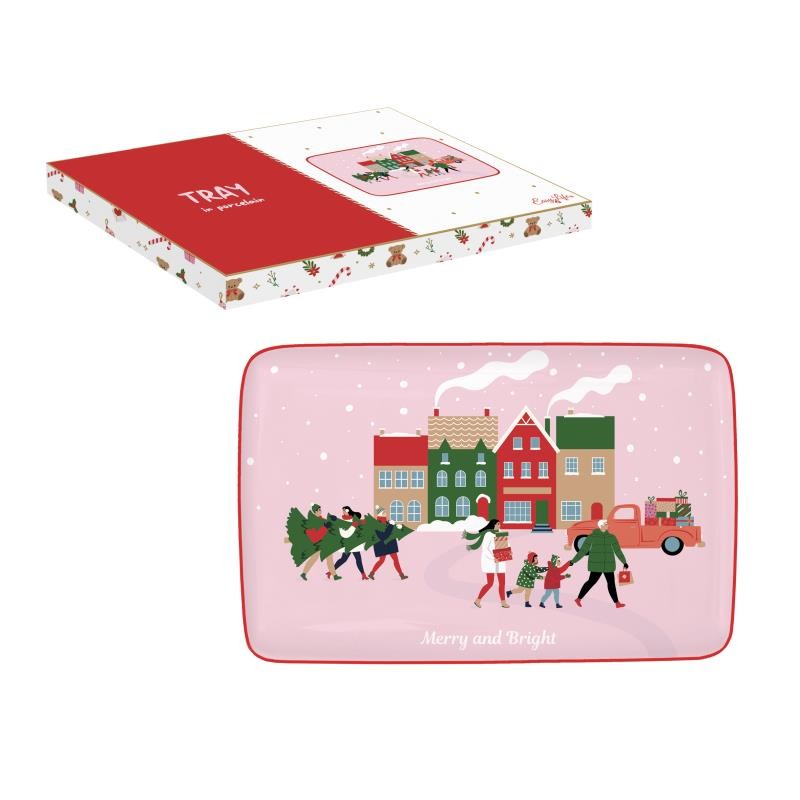 PLATEAU 22X14CM EN PORCELAINE EN BOITE CHRISTMAS TWIST