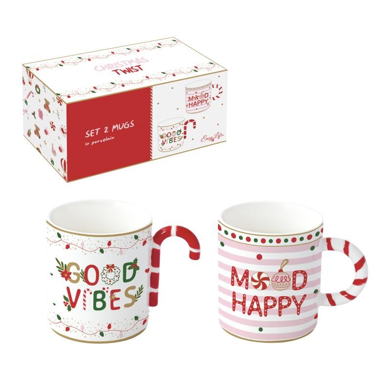 2 MUGS 35CL EN PORCELAINE EN BOITE CHRISTMAS TWIST